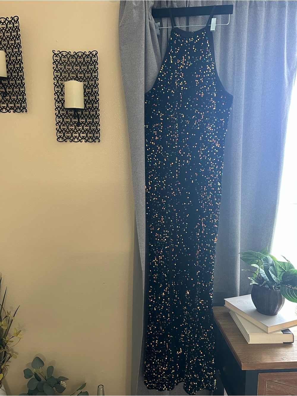 Black Sequin Halter Maxi Dress